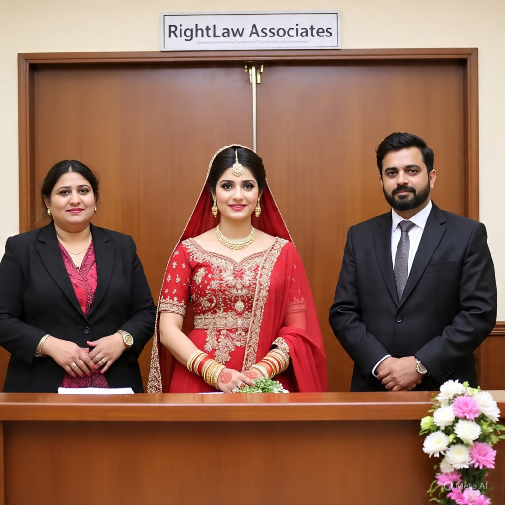 Couple meeting registrar for court marriage in Islamabad